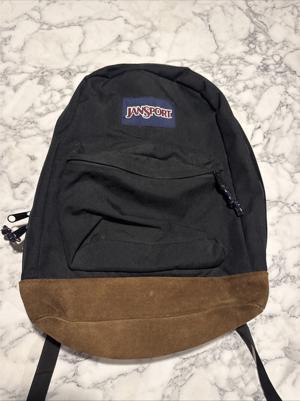 Vintage 90s Classic Jansport Black Backpack Leather Bottom Suede Bag Made in USA